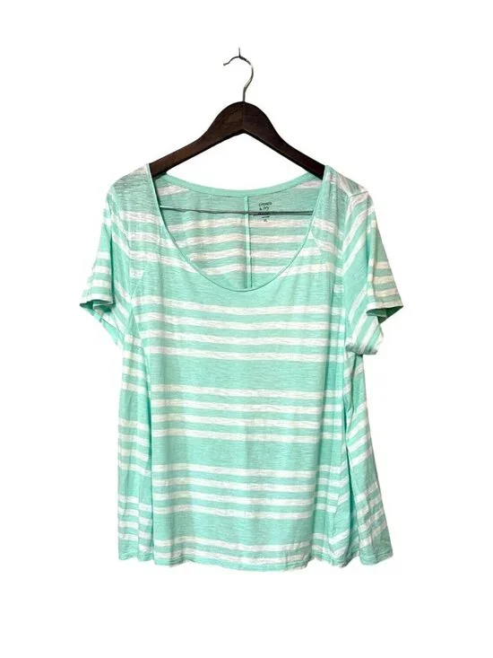 Mint Green & White Striped Short Sleeve Womens Top Size XL - Picture 1 of 4